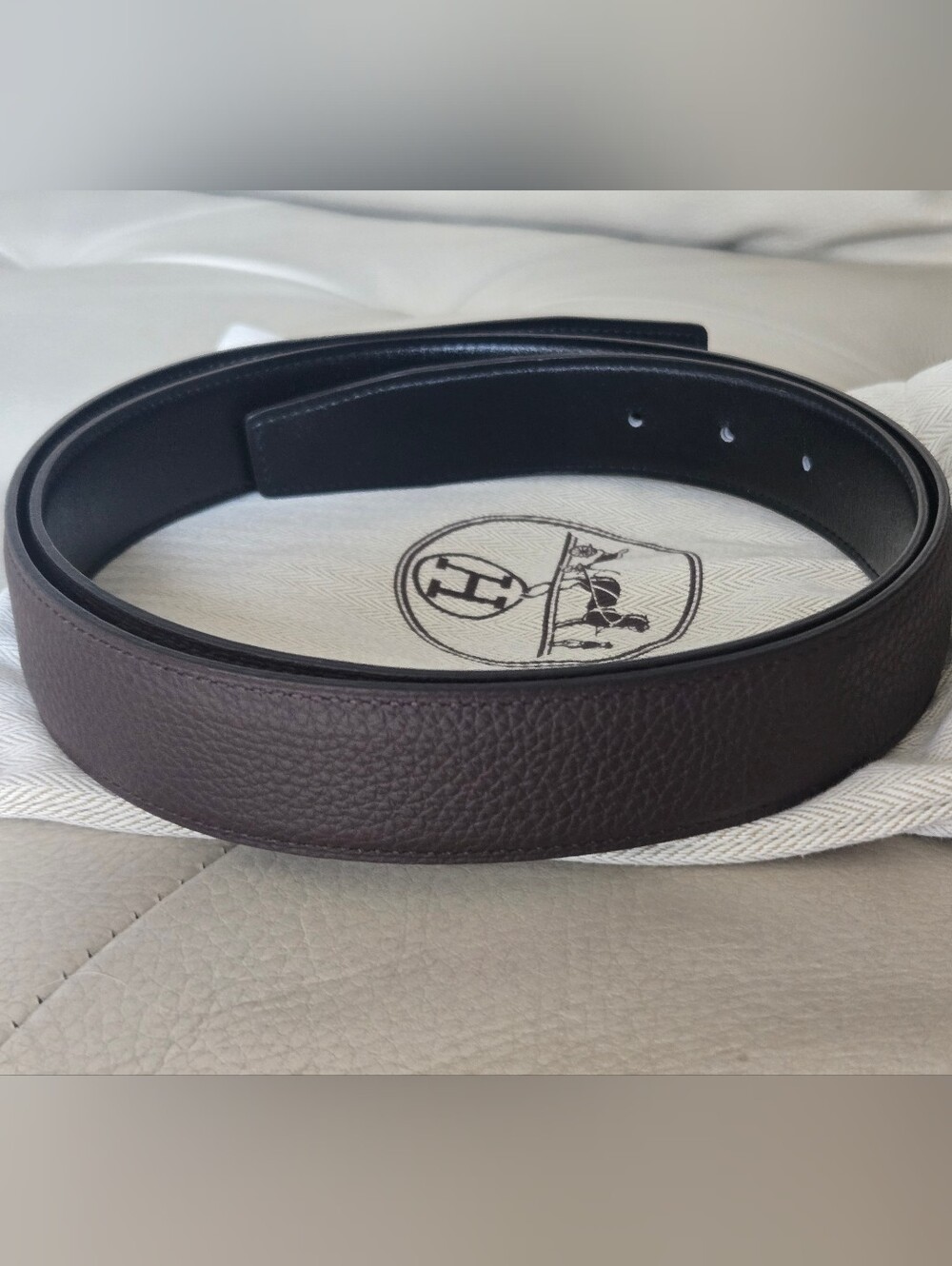 Hermes 24mm Black & Beige Reversible Belt Strap 105cm Unisex Authentic